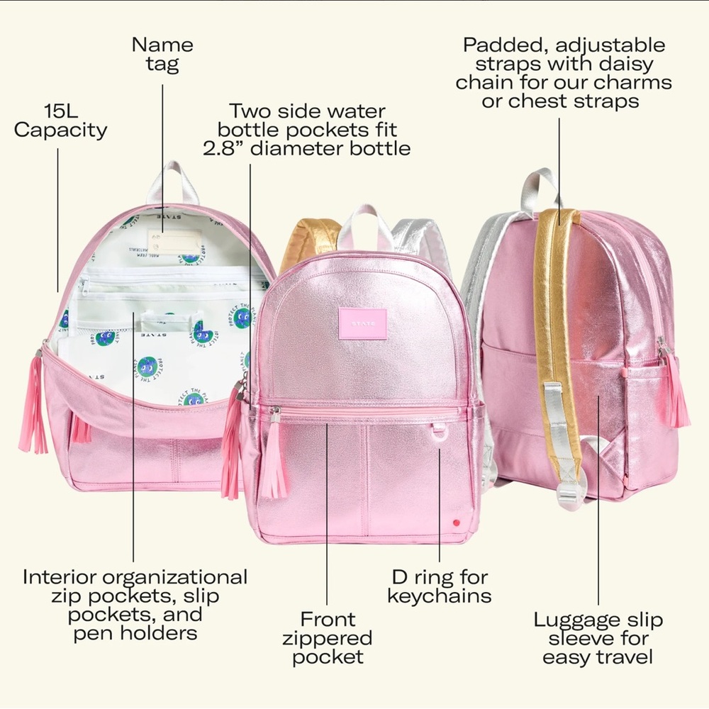 STATE KANE Shimmering Pink Backpack - Picture 6 of 16